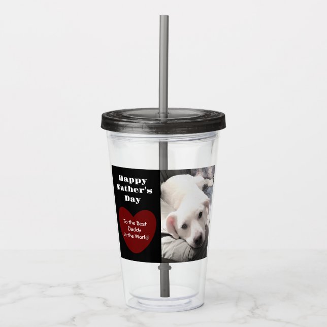 Niedlicher bester Vater je Welpe Hund Red Heart 1  Acryltrinkbecher (Vorderseite)