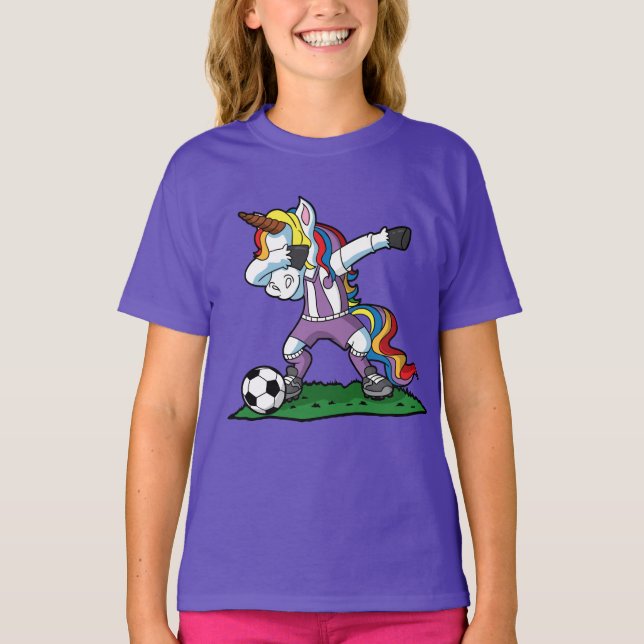 Niedlicher betupfender Unicorn-Fußball T-Shirt (Vorderseite)