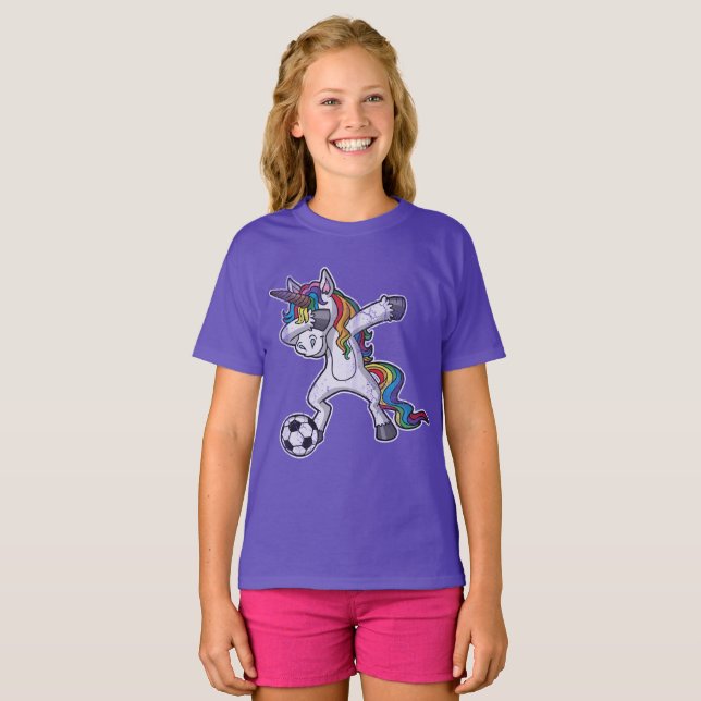 Niedlicher betupfender Unicorn-Fußball T-Shirt (Vorne ganz)