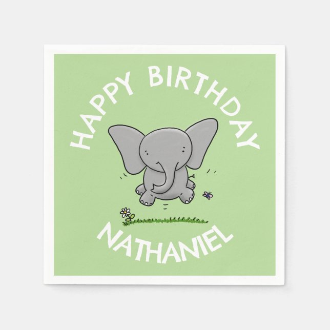 Niedlicher bewundernswerter Elefant personalisiert Serviette (Vorderseite)