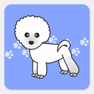 Niedlicher Bichon Frise Cartoon - Blau Quadratischer Aufkleber