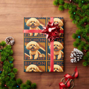 Niedlicher Bichon Frise Puppy Doster Retro Poster  Geschenkpapier