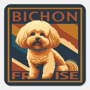 Niedlicher Bichon Frise Puppy Doster Retro Poster  Quadratischer Aufkleber