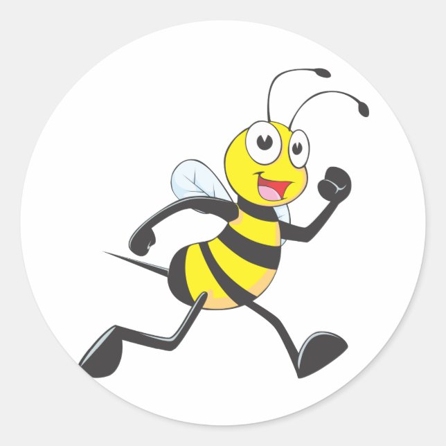 Niedlicher BienenCartoon Laufender Joggen Wandern  Runder Aufkleber (Vorderseite)