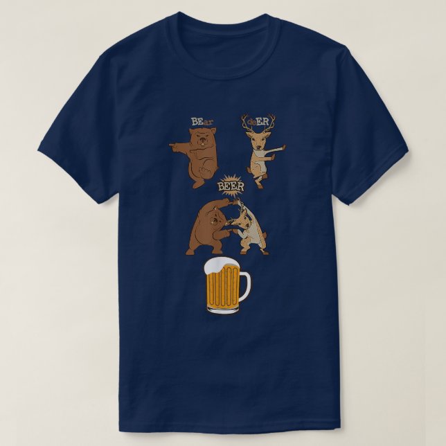 Niedlicher Bier Drinker Bear Plus Deer gleich Bier T-Shirt (Design vorne)