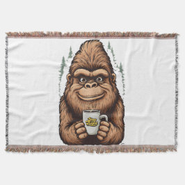 Niedlicher Bigfoot trinkt Kaffee Lustiger Sasquat Decke
