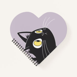 Niedlicher Black Cat Cartoon - Herz-förmige Kinder Notizbuch