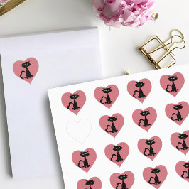 Niedlicher Black Cat Cartoon Kitty Pink Heart Stic Herz-Aufkleber