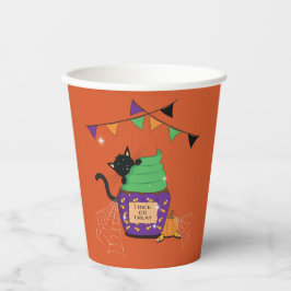 Niedlicher Black Cat Halloween Orange Paper Cup Pappbecher