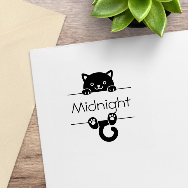 Niedlicher Black Cat Peeking Individuelle Name Gummistempel (Von Creator hochgeladen)