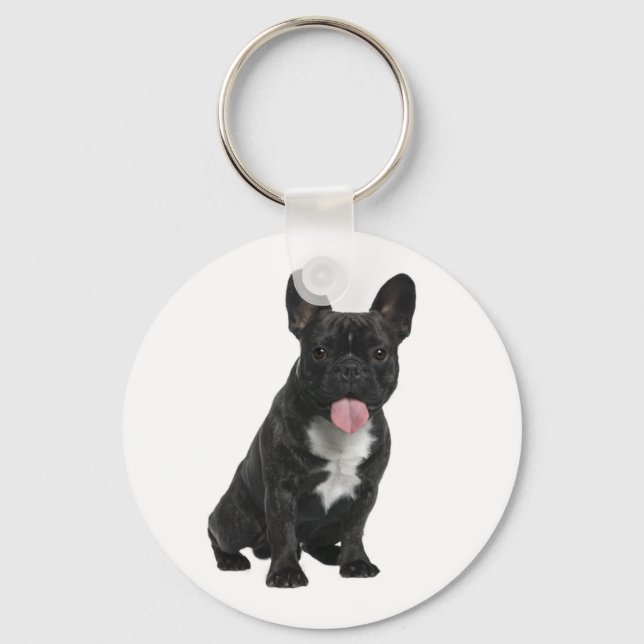 Niedlicher Black French Bulldog Puppy Dog Schlüsse Schlüsselanhänger (Vorderseite)