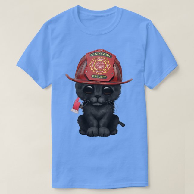 Niedlicher Black Kitten Feuerwehrmann 1 T-Shirt (Design vorne)