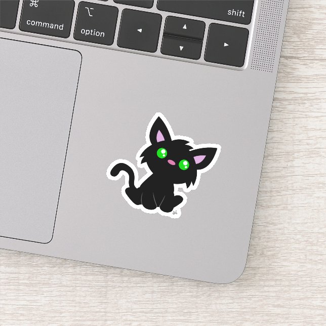Niedlicher Black Kitty Custom-Cut Vinyl Sticker (Detail)