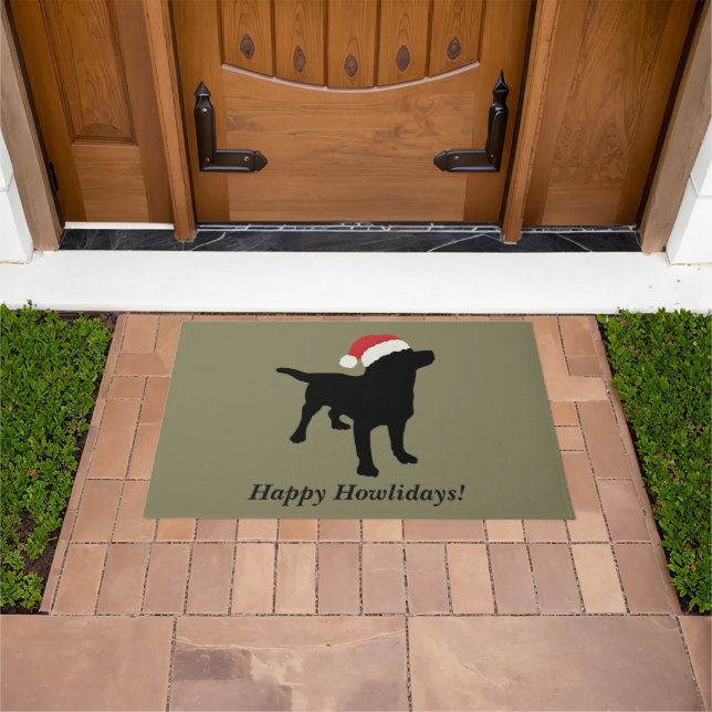 Niedlicher Black Lab Hund mit Weihnachts Weihnacht Fußmatte (Außenbereich)