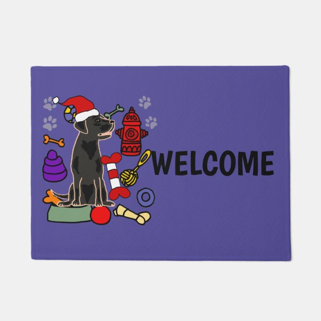 Niedlicher Black Lab Hund und Spielzeug Weihnachte Fußmatte (Vorderseite)
