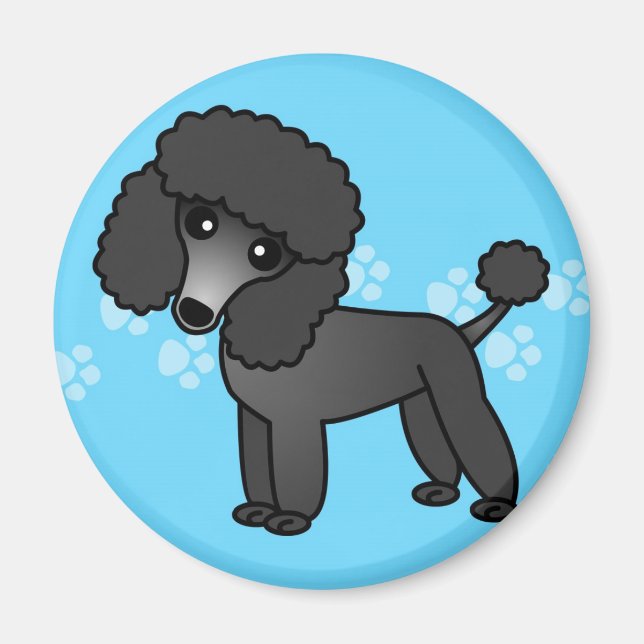 Niedlicher Black Poodle-Cartoon Magnet (Vorne)