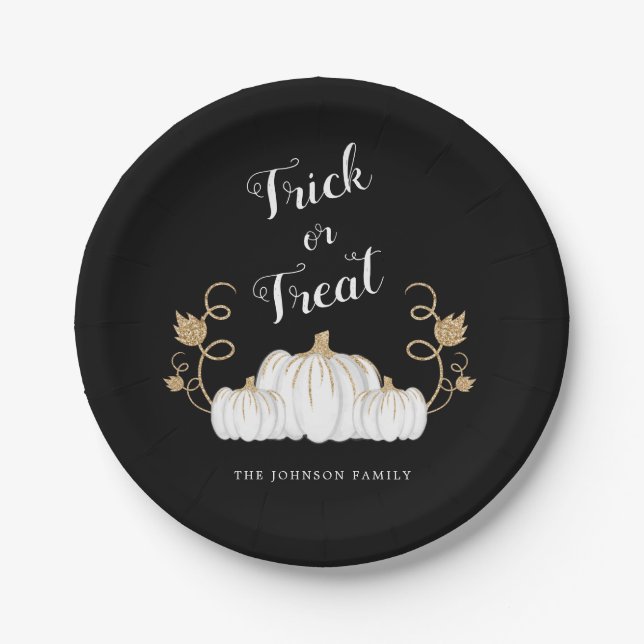 Niedlicher Black Pumpkin Trick oder Treat Hallowee Pappteller (Vorderseite)