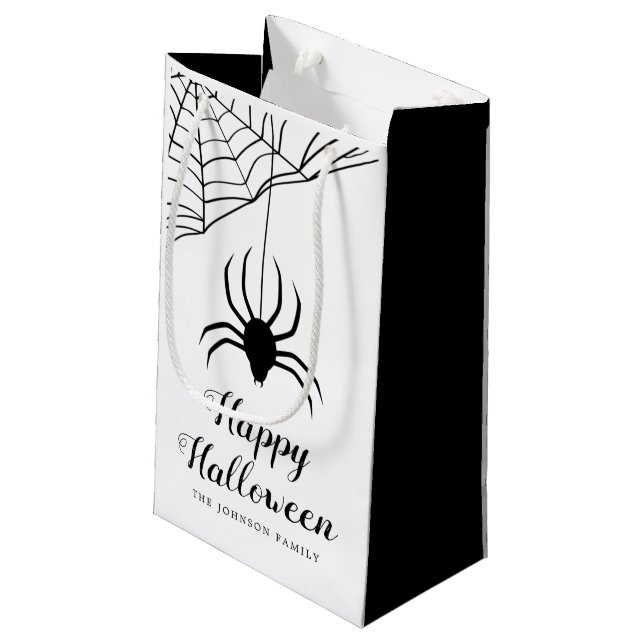 Niedlicher Black Spider Happy Halloween Kleine Geschenktüte (Rückseite Schrägansicht)