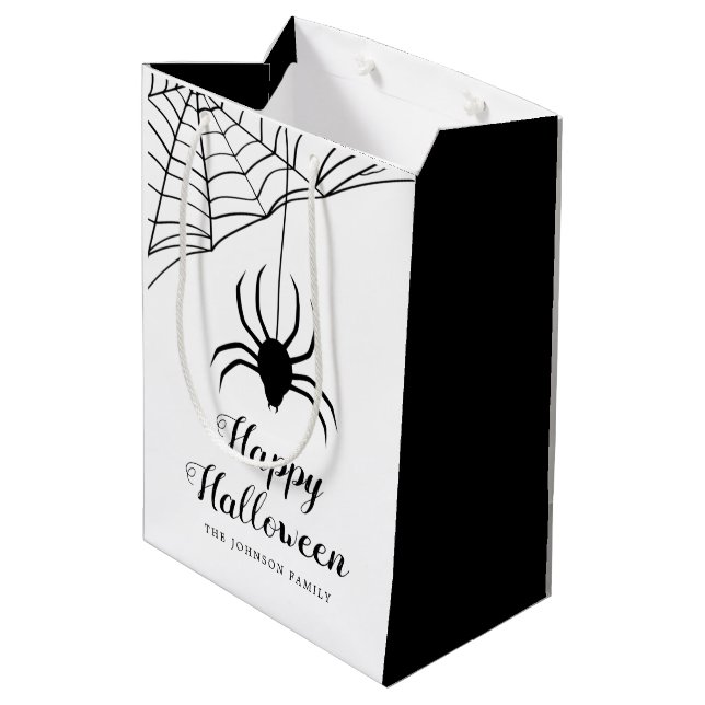 Niedlicher Black Spider Happy Halloween Mittlere Geschenktüte (Rückseite Schrägansicht)