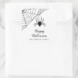 Niedlicher Black Spider Happy Halloween Quadratischer Aufkleber