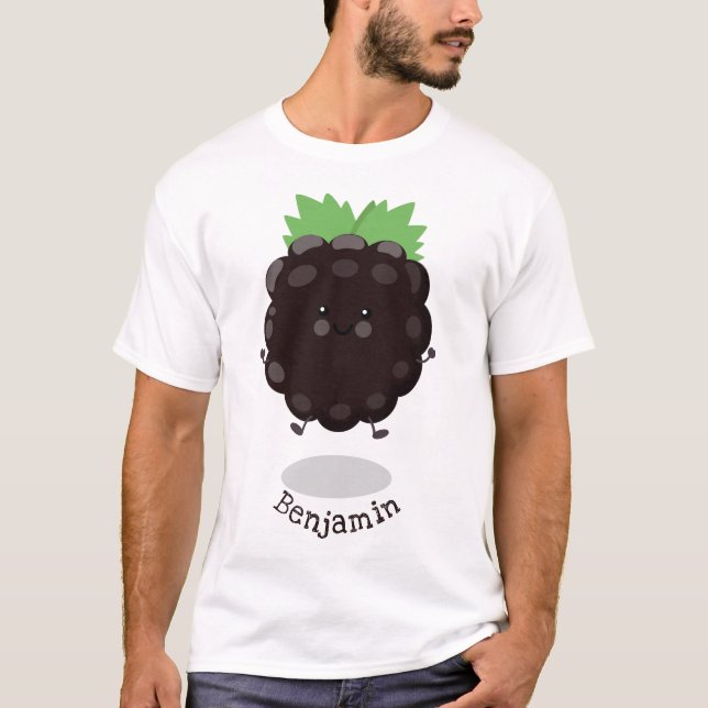 Niedlicher BlackBerry lila Cartoon T-Shirt (Vorderseite)