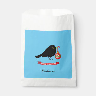 Niedlicher Blackbird mit einem Weihnachtsball-Indi Geschenktütchen