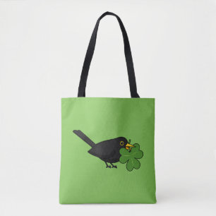 Niedlicher Blackbird mit Kleeblatt Clou Cartoon Tasche