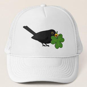 Niedlicher Blackbird mit Kleeblatt Clou Cartoon Truckerkappe