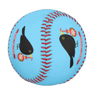 Niedlicher Blackbird mit Weihnachtsball Baseball