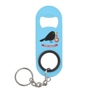 Niedlicher Blackbird mit Weihnachtsball Mini Flaschenöffner