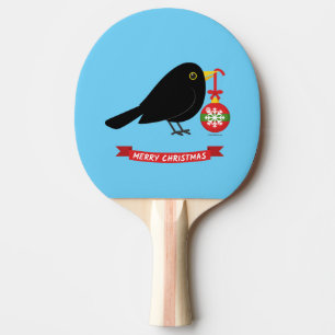 Niedlicher Blackbird mit Weihnachtsball Tischtennis Schläger