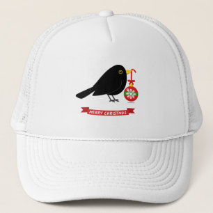 Niedlicher Blackbird mit Weihnachtsball Truckerkappe