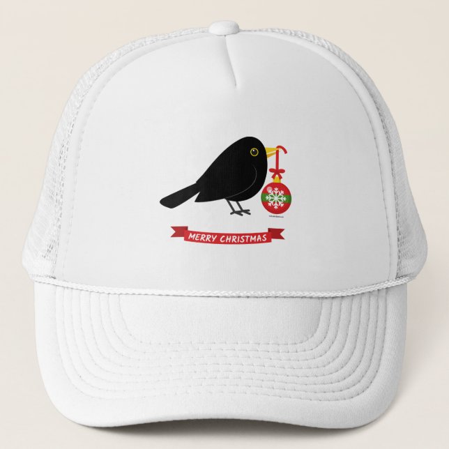 Niedlicher Blackbird mit Weihnachtsball Truckerkappe (Vorderseite)