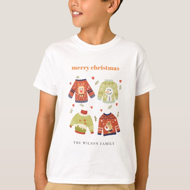 Niedlicher Blattrot Grün Ugly Sweater Weihnachten  T-Shirt (Vorderseite)