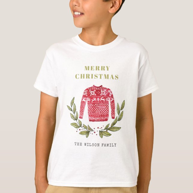 Niedlicher Blattrot Grün Ugly Sweater Weihnachten  T-Shirt (Vorderseite)