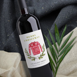 Niedlicher Blattrot Grün Ugly Sweater Weihnachten Weinetikett