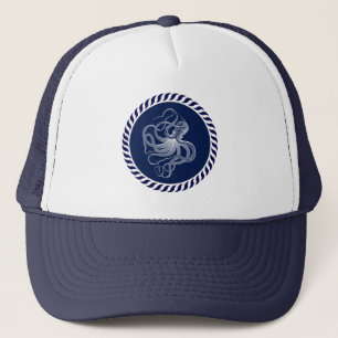 Niedlicher blau-nautischer weißer Oktopus Truckerkappe