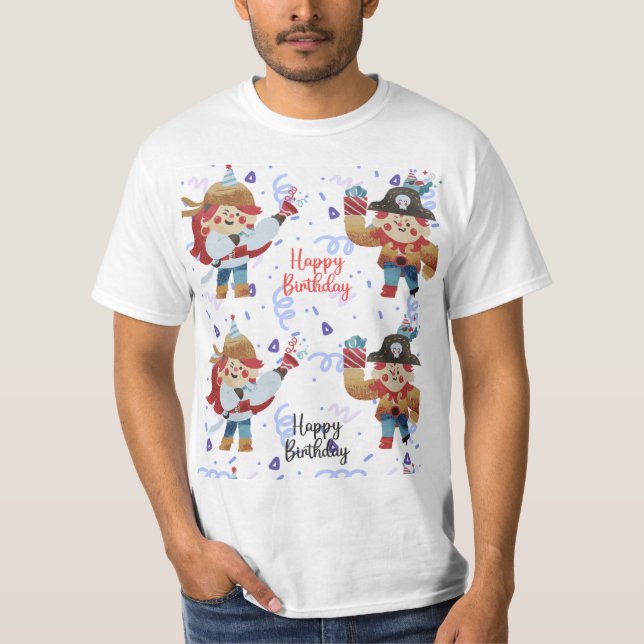 Niedlicher blau-roter Pirat-T - Shirt (Vorderseite)