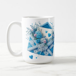 NIEDLICHER BLAU- UND WEISSER KROCHET BIETET ENVELO KAFFEETASSE