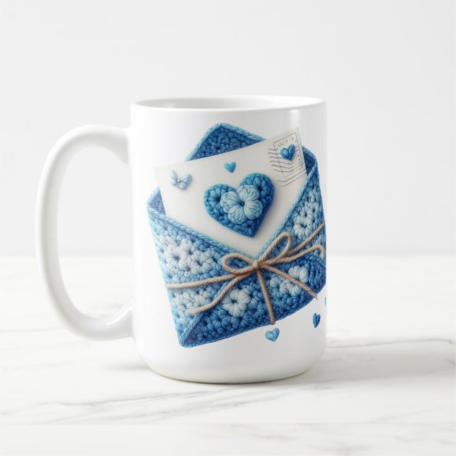 NIEDLICHER BLAU- UND WEISSER KROCHET BIETET ENVELO KAFFEETASSE (Links)