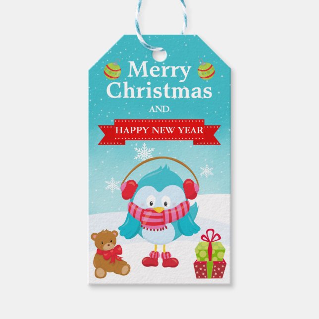 Niedlicher Blaubird in der Weihnachtsmannmütze Wei Geschenkanhänger (Vorderseite)