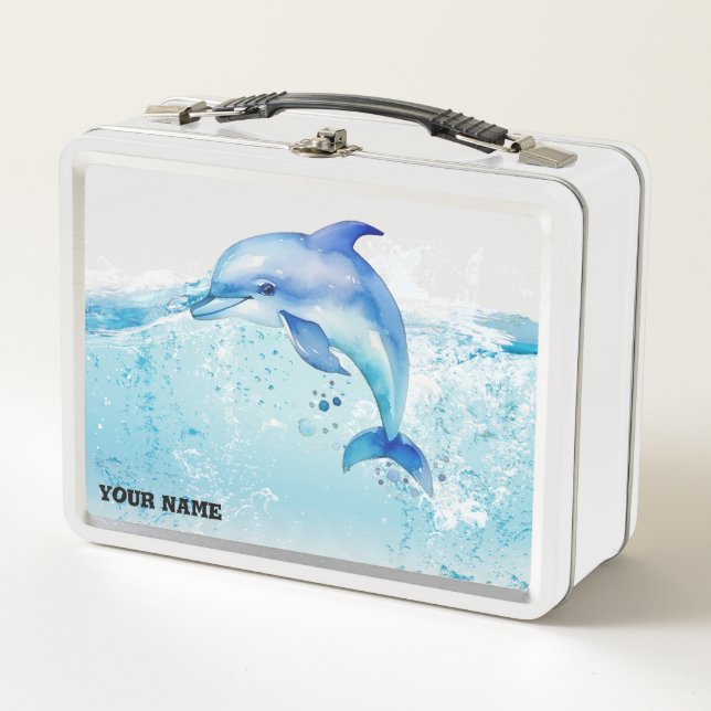niedlicher Blaue Delphin Metall Brotdose (Vorderseite)