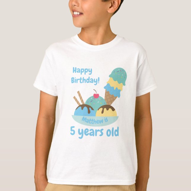 Niedlicher Blaue Retro Eiscreme Geburtstag T-Shirt (Vorderseite)