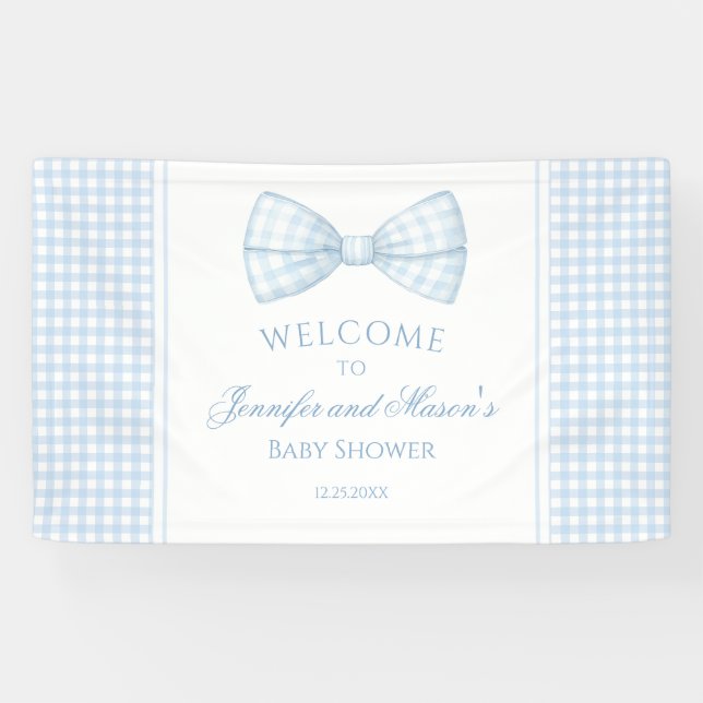 Niedlicher blauer Bogen Krawatte Babydusche Begrüß Banner (Horizontal)