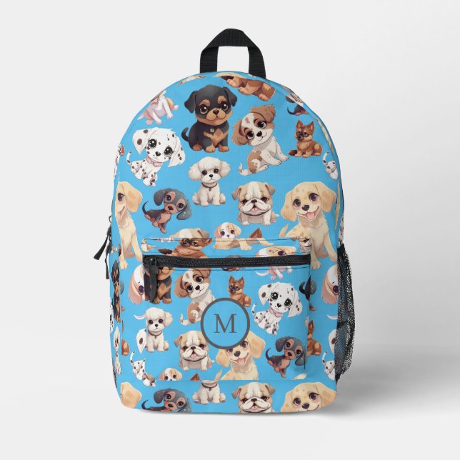 Niedlicher, blauer Buchsack für Welpenhund Bedruckter Rucksack (Vorderseite)