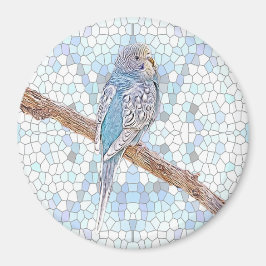 Niedlicher blauer Budgie auf Mosaikhintergrund Magnet