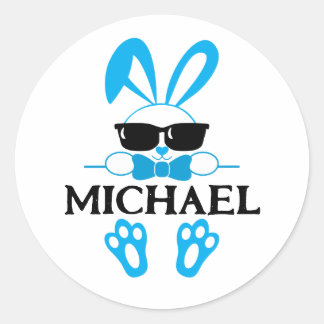 Niedlicher Blauer Bunny mit Sonnenbrille Babyname Runder Aufkleber