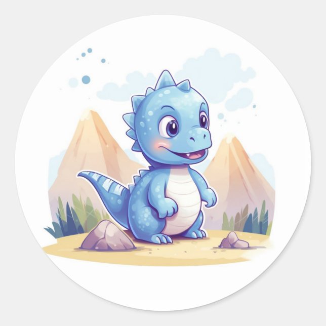 Niedlicher blauer Dinosaurier Runder Aufkleber (Vorderseite)