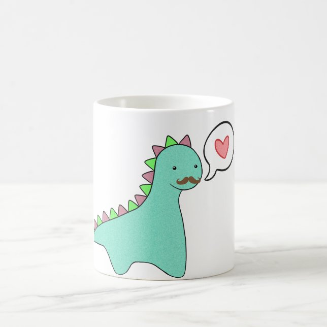Niedlicher blauer Dinosaurier-Schnurrbart Kaffeetasse (Mittel)