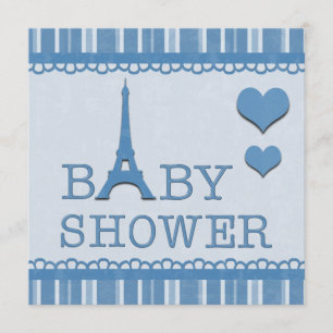 Niedlicher blauer Eiffel-Turm und Herz-Baby-Dusche Einladung